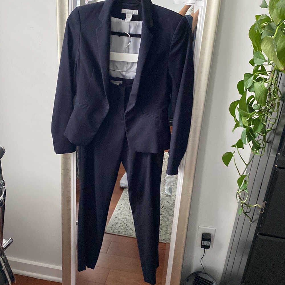 H&M Navy Blue Blazer and Pants Suit set